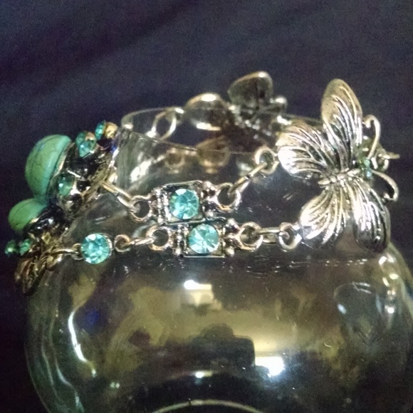 Silver Blue Butterflies Rhinestones Bracelet